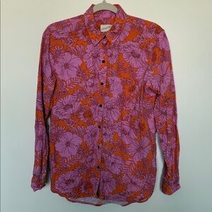 Universal Thread Floral Button-Down Shirt in Pink & Orange